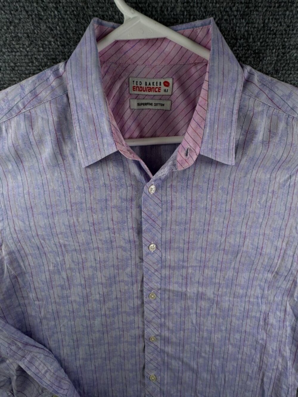 Ted Baker Endurance 16.5 Superfine Cotton Purple Striped Button Up Shirt Adult